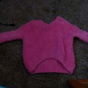 pink furry crop top